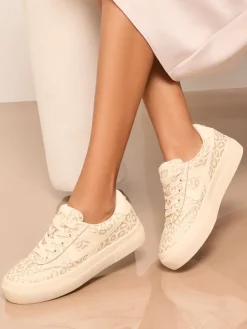 Lipsy Standard Fit Chunky Canvas Lace Up Sports Trainers Neutral Outlet