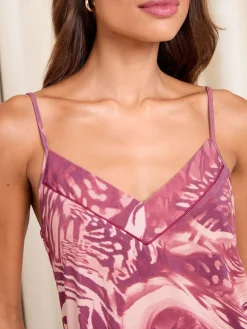 Lipsy Cami and Trousers Jersey Pyjamas Set Pink Animal Print Clearance