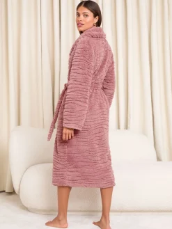 Lipsy Cosy Textured Midi Dressing Gown Pink New