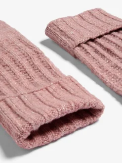 Lipsy Shimmer Ribbed Knitted Gloves Pink Hot