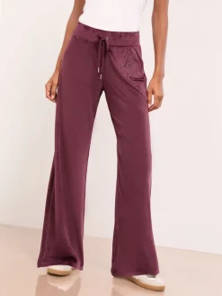 Lipsy Embroidered Velour Relaxed Wide Leg Joggers Plum Purple Online