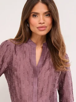 Lipsy Purple Button Down Burnout Detail Shirt Sale