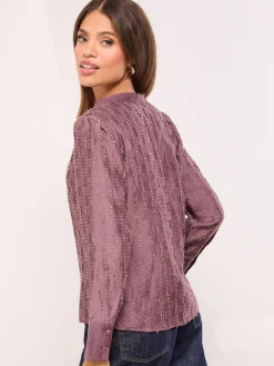 Lipsy Purple Button Down Burnout Detail Shirt Sale