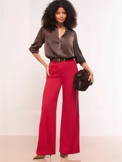 Lipsy Petite High Waist Wide Leg Trousers Red