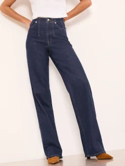 Lipsy Rinse Wash Tailored Seam Detail Wide Leg Jeans Discount
