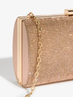Lipsy Embellished Box Clutch Bag Rose Gold Outlet