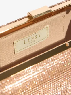 Lipsy Embellished Box Clutch Bag Rose Gold Outlet