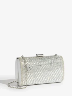 Lipsy Embellished Box Clutch Bag Silver Hot