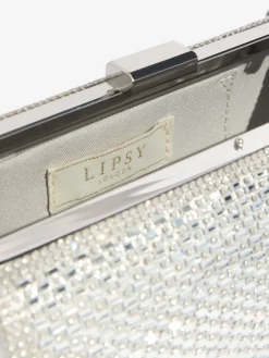 Lipsy Embellished Box Clutch Bag Silver Hot