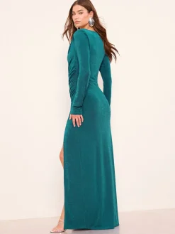 Lipsy Teal Blue Cowl Neck Long Sleeve Slinky Maxi Dress New