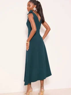 Lipsy Teal Blue Flower Trim V-Neck Skater Dress Outlet