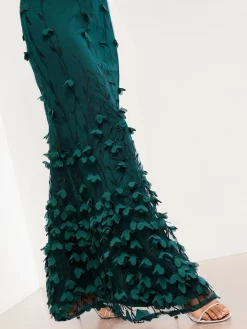 Lipsy Teal Blue Premium Floral 3D Textured Halter Maxi Dress Sale