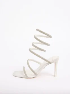 Lipsy White Bridal Satin Embellished Coil Strap High Heeled Sandals Discount