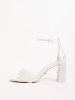 Lipsy White Bridal Satin Pearl Embellished High Block Heeled Sandals Best