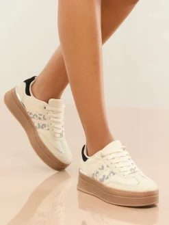 Lipsy White Leopard Wide Fit Print Side Stripe Chunky Gum Sports Trainers Best