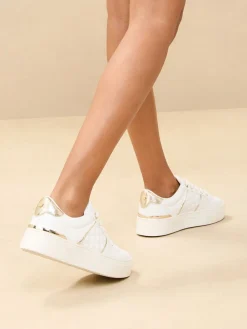 Lipsy White Standard Fit Flat Chunky Flatform Stripe Lace Up Trainers Discount