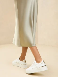 Lipsy White Standard Fit Flat Chunky Flatform Stripe Lace Up Trainers Discount