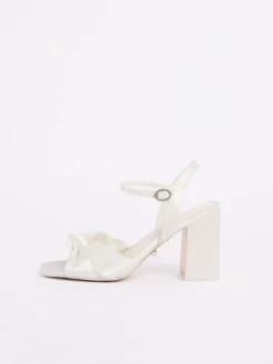Lipsy White Wide Fit Knot Block Platform Bridal Mid Heel Wedding Sandals Hot