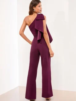 Lipsy One Shoulder Bow Jumpsuit Wine