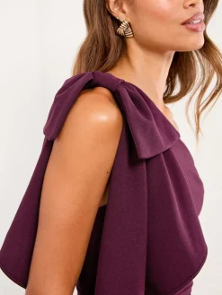 Lipsy Wine Petite One Shoulder Bow Jumpsuit Best