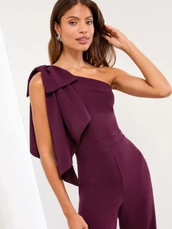 Lipsy Wine Petite One Shoulder Bow Jumpsuit Best