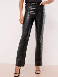 Lipsy Straight Leg Trousers Woven Black Faux Leather New