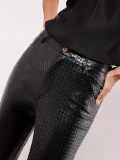 Lipsy Straight Leg Trousers Woven Black Faux Leather New