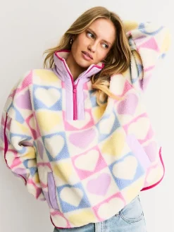 Little Bird by Jools Oliver Multi Heart Colourblock Borg Fleece Outlet