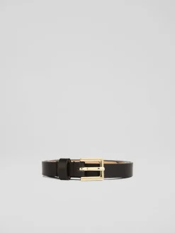LK Bennett Black Clover Leather Square Buckle Belt Best
