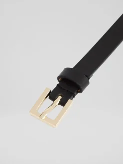 LK Bennett Black Clover Leather Square Buckle Belt Best