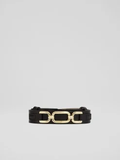 LK Bennett Black Frankie Leather Oloid Snaffle Belt Outlet