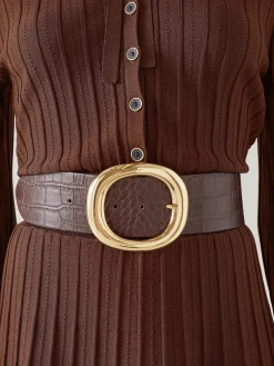 LK Bennett Brown Croc Effect Bromley Leather Belt Hot