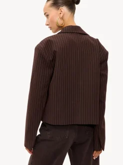LOAVIES Basically Perfect Love Pinstripe Oversize Shoulder Brown Blazer Hot