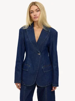 LOAVIES Blue Just Say You Love Me Denim Blazer Discount