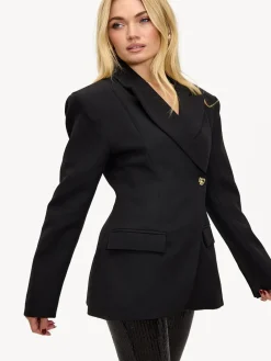 LOAVIES Cosmic Echoes Statement Button Black Blazer Outlet