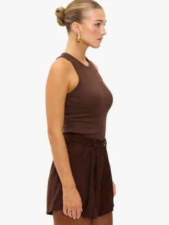 LOAVIES Embraced By Nature High Waisted Tailored Brown Shorts Hot