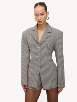 LOAVIES Grey Hug In A Stitch Houndstooth Tailored Blazer New