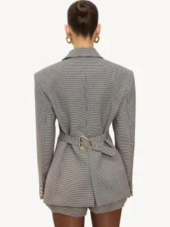 LOAVIES Grey Hug In A Stitch Houndstooth Tailored Blazer New