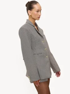 LOAVIES Grey Hug In A Stitch Houndstooth Tailored Blazer New