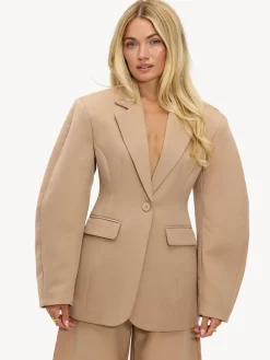 LOAVIES Statement Shoulder Talk To Me Brown Blazer Clearance