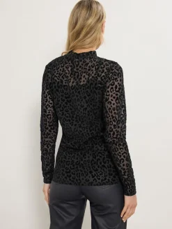 Long Tall Sally Black Burnout Animal High Neck Top Sale