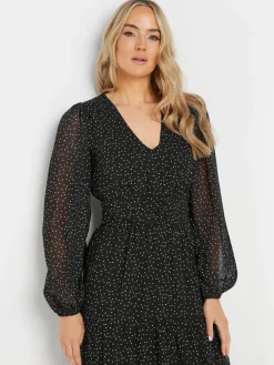 Long Tall Sally Black Chiffon Spot Tiered Maxi Dress Sale