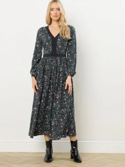 Long Tall Sally Black Ditsy Floral Lace Detail Maxi Dress Sale