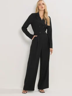 Long Tall Sally Black Long Sleeve Collar Jumpsuit Sale
