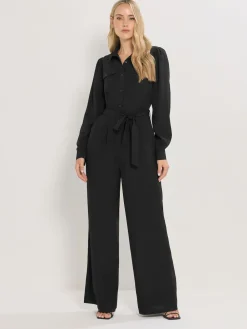 Long Tall Sally Black Long Sleeve Button Jumpsuit Clearance
