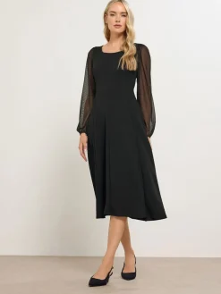Long Tall Sally Black Mesh Sleeve Corset Midi Dress Outlet