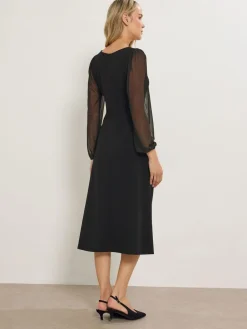 Long Tall Sally Black Mesh Sleeve Corset Midi Dress Outlet