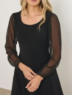 Long Tall Sally Black Mesh Sleeve Corset Midi Dress Outlet