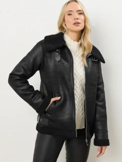 Long Tall Sally Taped Seam Aviator Jacket Black Hot