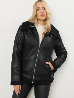 Long Tall Sally Taped Seam Aviator Jacket Black Hot
